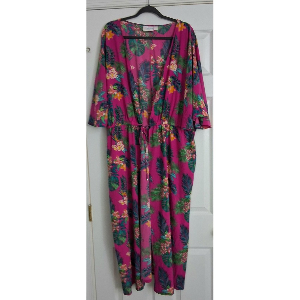 Belle Beach Kim Gravel Cover-Up 2XP/3XP Petite Tie Front Pink Tropical Pre-owned